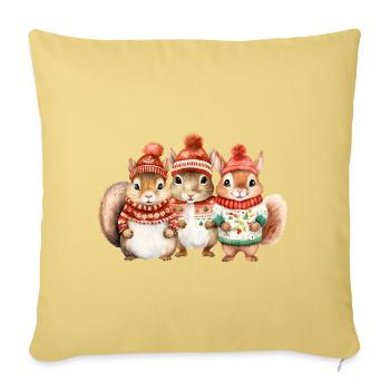 Trio d’écureuils d’hiver - Housse de coussin décorative 45 x 45 cm - jaune délavé - Devant