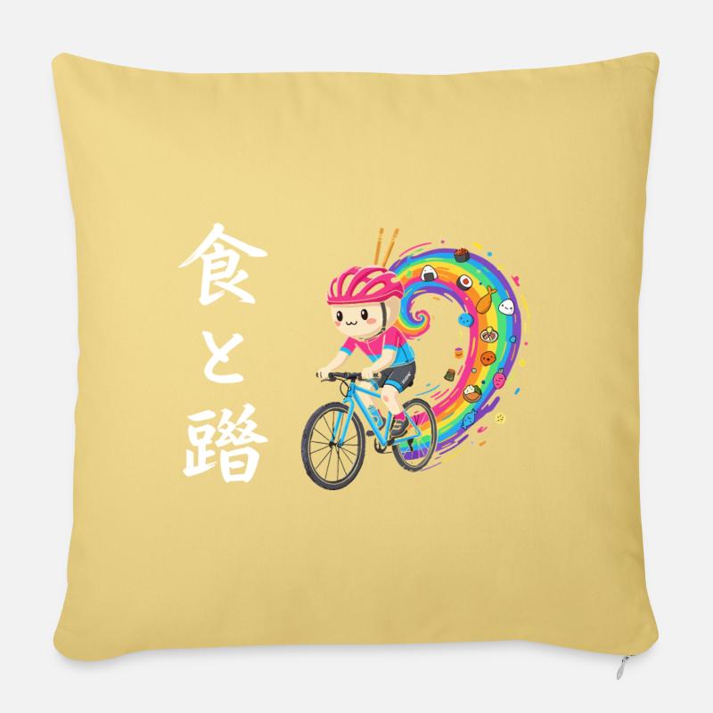 Rainbow Ride: Foodie Trail Cyclist - Sofa pillowcase 17,3'' x 17,3'' (45 x 45 cm) - washed yellow