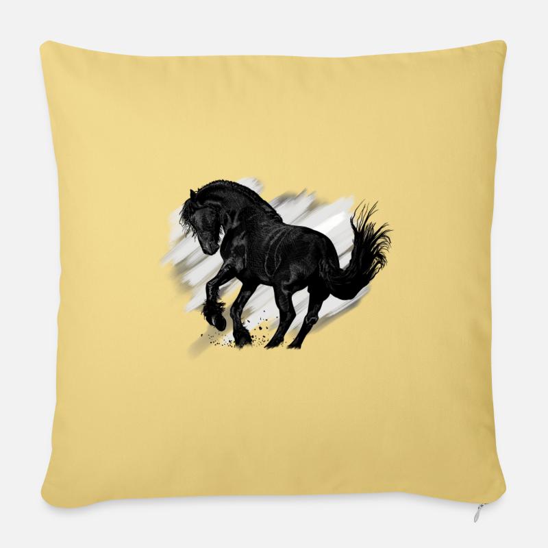 Eleganter Schwarz-Weiß-Pferd im Galopp - Sofakissenbezug 45 x 45 cm - Hellgelb