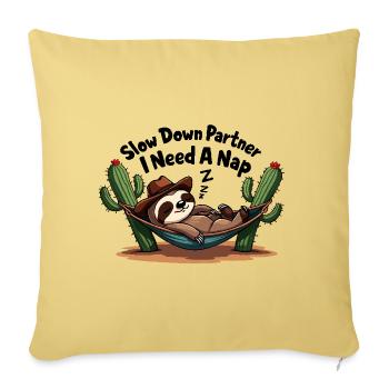 Snoring sloth with cowboy hat in hammock - Sofa pillowcase 17,3'' x 17,3'' (45 x 45 cm) - washed yellow - Front