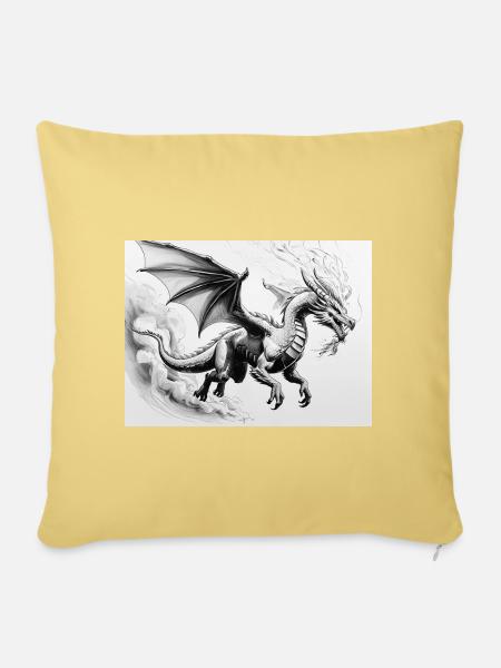 Entschlossener Drache mit Feuerflügeln - Sofakissenbezug 45 x 45 cm - Hellgelb