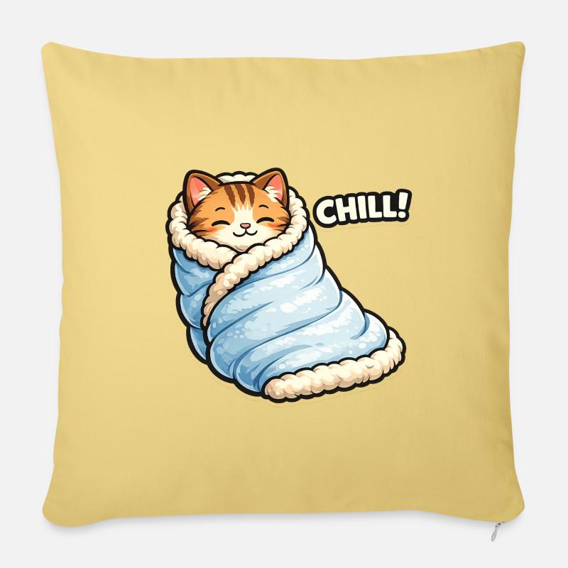 Chat câlin dans la couverture d’hiver - Housse de coussin décorative 45 x 45 cm - jaune délavé