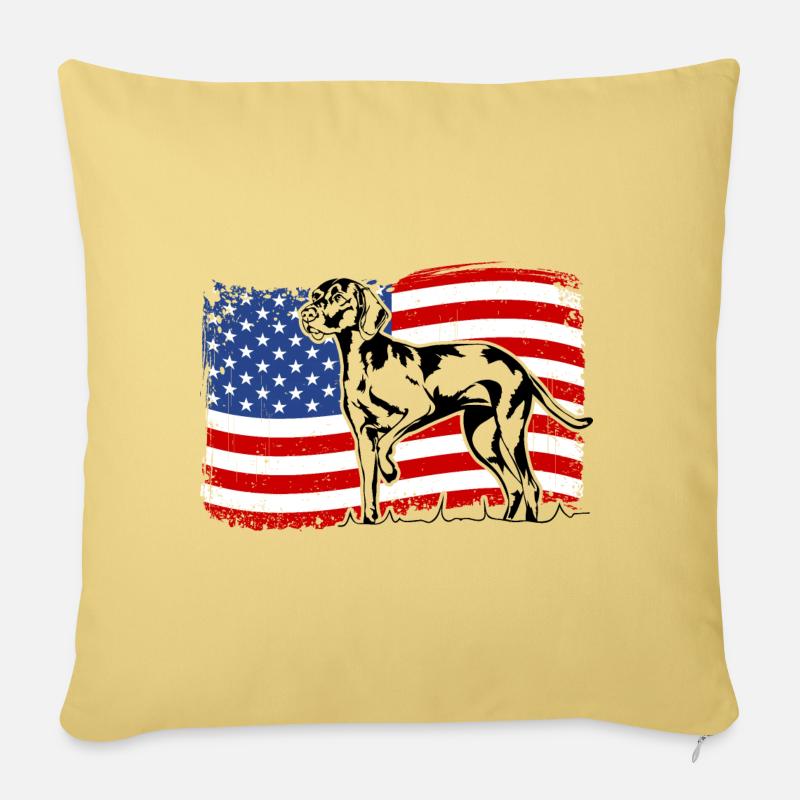 Weimaraner Amérique Flag Chiens Chiens de chasse Wilsigns - Housse de coussin décorative 45 x 45 cm - jaune délavé