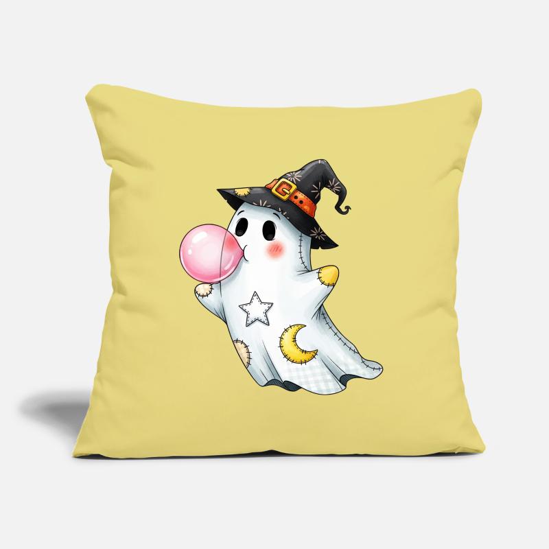 Fantôme de dessin animé patchwork avec bulle de chewing-gum Housse de coussin décorative 45 x 45 cm