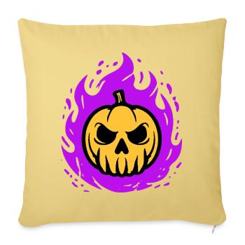 Citrouille orange avec flammes violettes - Housse de coussin décorative 45 x 45 cm - jaune délavé - Devant