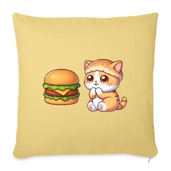chat mignon dessin animé restauration rapide cheeseburger - Housse de coussin décorative 45 x 45 cm - jaune délavé - Devant