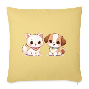 Dog Cat Comic - Sofa pillowcase 17,3'' x 17,3'' (45 x 45 cm) - washed yellow - Front