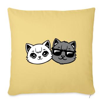 chatons mignons cool couple mâle chats noirs et blancs - Housse de coussin décorative 45 x 45 cm - jaune délavé - Devant