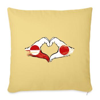 Drapeau du Groenland-Japon Mains en forme de cœur utilisé - Housse de coussin décorative 45 x 45 cm - jaune délavé - Devant