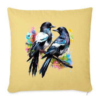 Deux pies peintes - Housse de coussin décorative 45 x 45 cm - jaune délavé - Devant