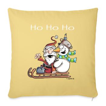 Santa Claus and Snowman ride a sledge - Gift - Sofa pillowcase 17,3'' x 17,3'' (45 x 45 cm) - washed yellow - Front