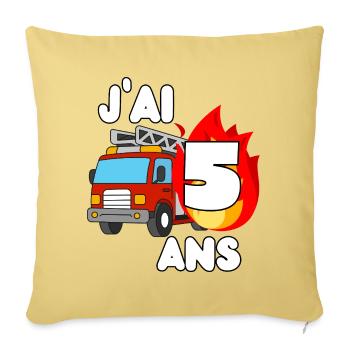 J’ai 5 ans camion de pompier fun - Housse de coussin décorative 45 x 45 cm - jaune délavé - Devant