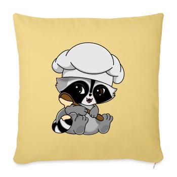 Snuggles der Waschbär als Bäcker - Sofakissenbezug 45 x 45 cm - Hellgelb - Vorne
