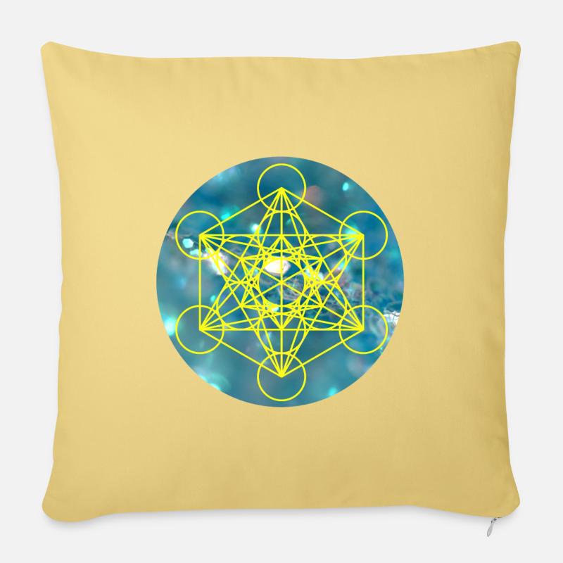 Cube de Métatron jaune sur fond bleu - Housse de coussin décorative 45 x 45 cm - jaune délavé