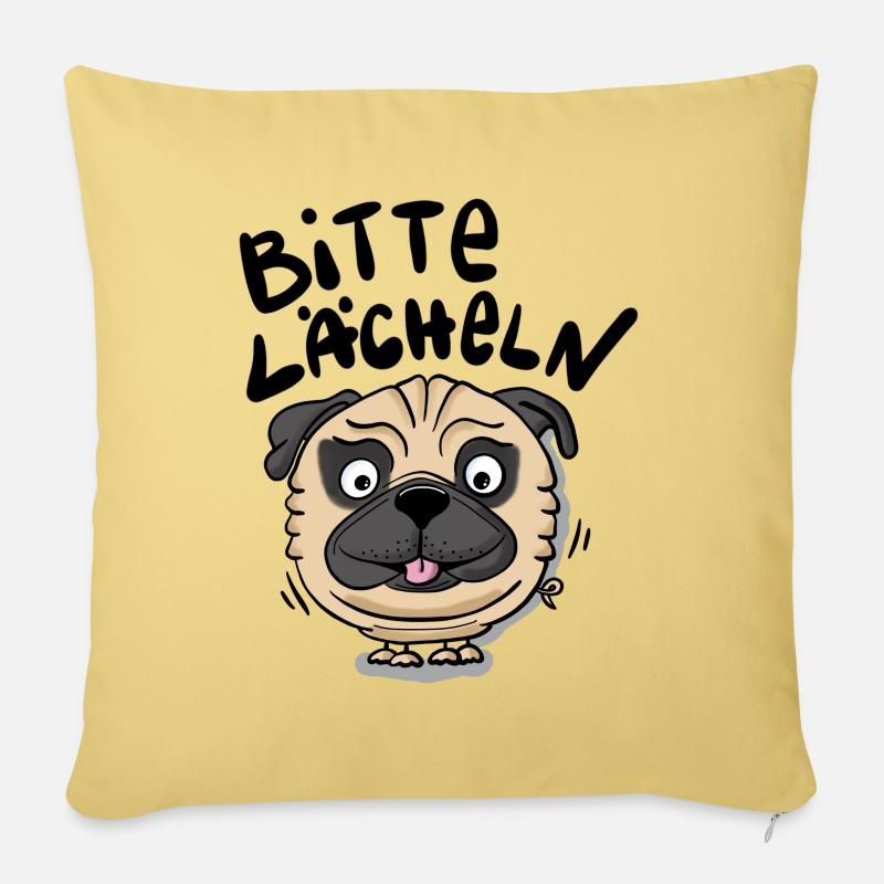 Mops Lächeln - Sofakissenbezug 45 x 45 cm - Hellgelb