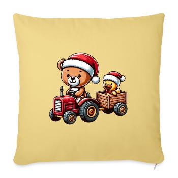 Teddy comme le Père Noël et petit canard mignon - Housse de coussin décorative 45 x 45 cm - jaune délavé - Devant
