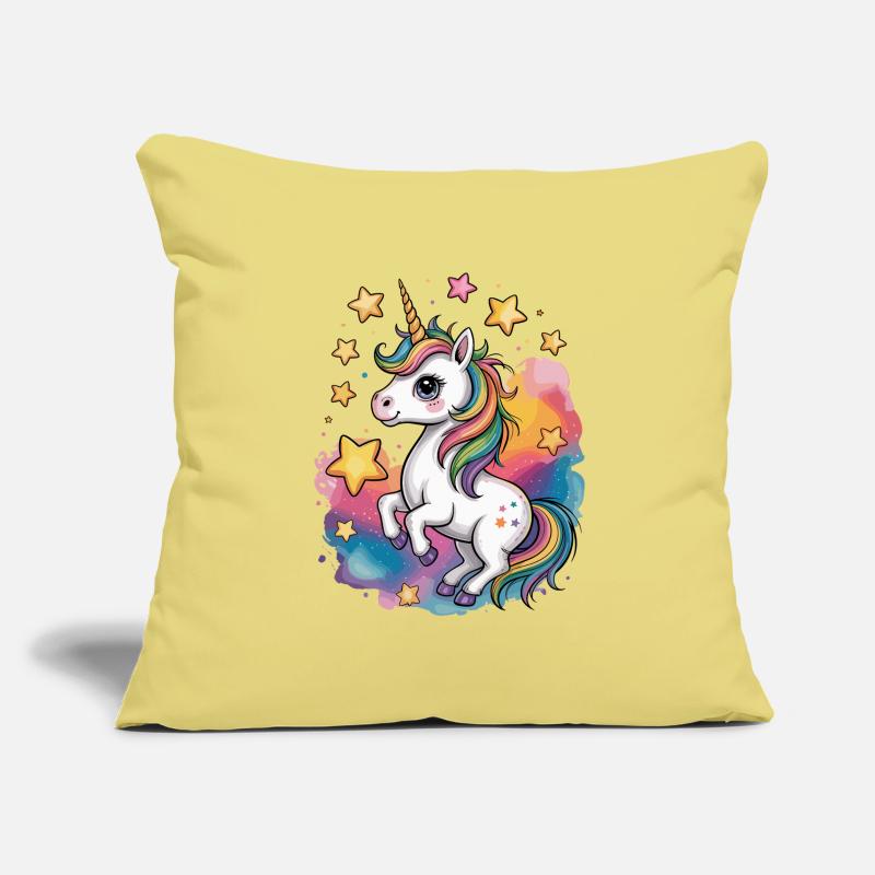Bunter Einhorn mit Sternen und Regenbogen Sofakissenbezug 45 x 45 cm