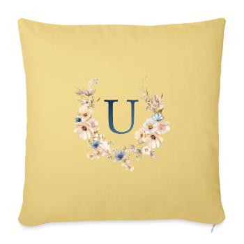 U Monogram, Floral, Boho - Sofa pillowcase 17,3'' x 17,3'' (45 x 45 cm) - washed yellow - Front