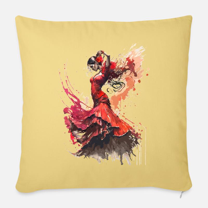 Danseuse de flamenco - Housse de coussin décorative 45 x 45 cm - jaune délavé