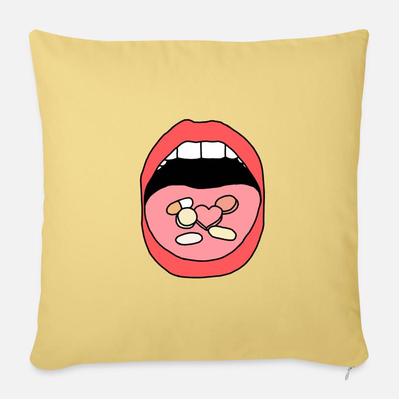 Mangez des pilules - Housse de coussin décorative 45 x 45 cm - jaune délavé
