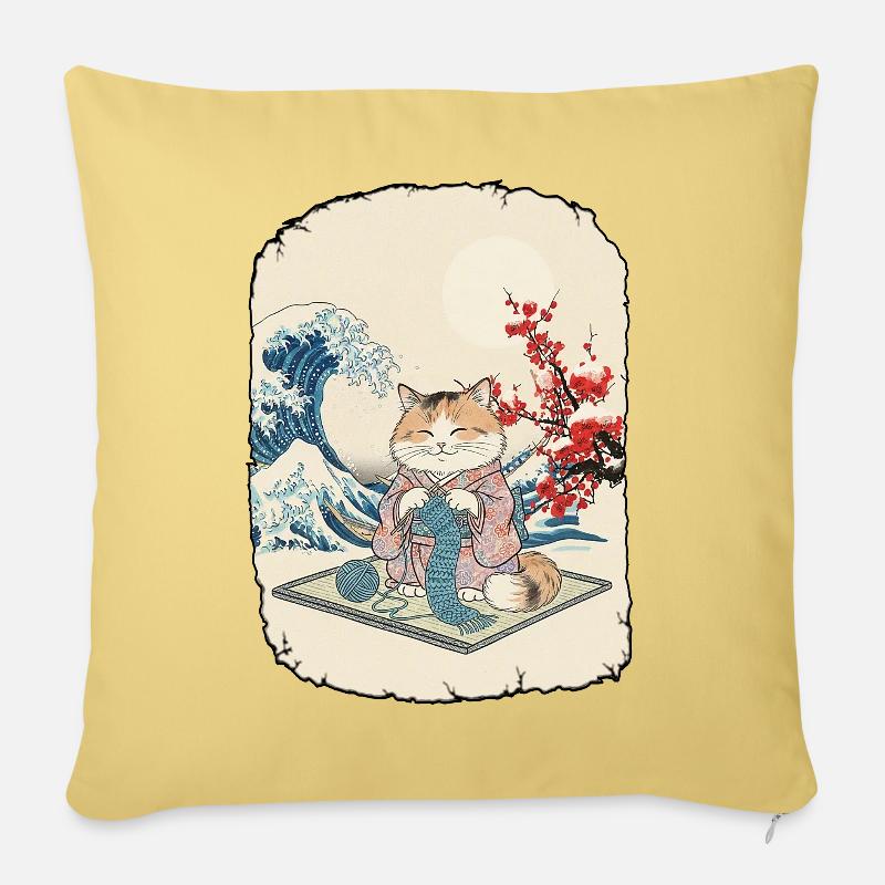 Katze Häkelt Kawai Anime - Sofakissenbezug 45 x 45 cm - Hellgelb