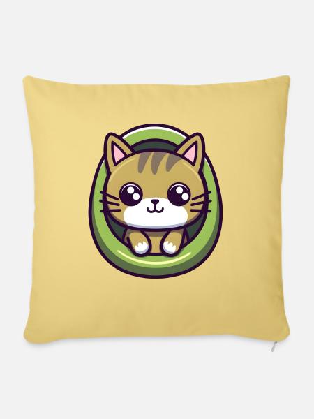Kawaii Katze Design 1 - Sofakissenbezug 45 x 45 cm - Hellgelb