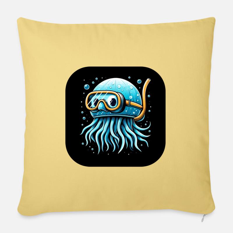 Krake mit Taucherbrille Comic - Sofakissenbezug 45 x 45 cm - Hellgelb