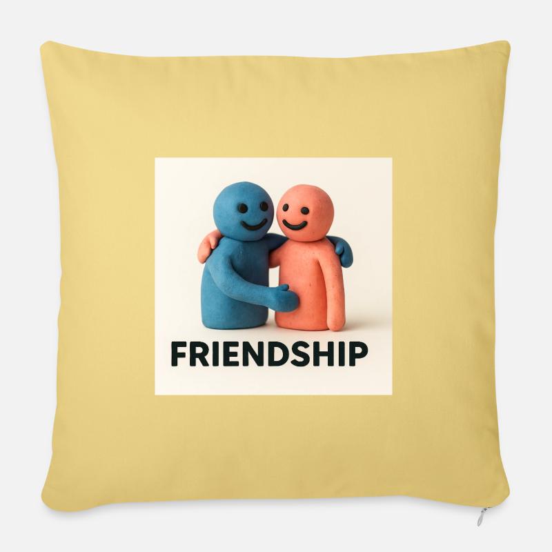 Figurines d’argile d’amitié attachante - Housse de coussin décorative 45 x 45 cm - jaune délavé
