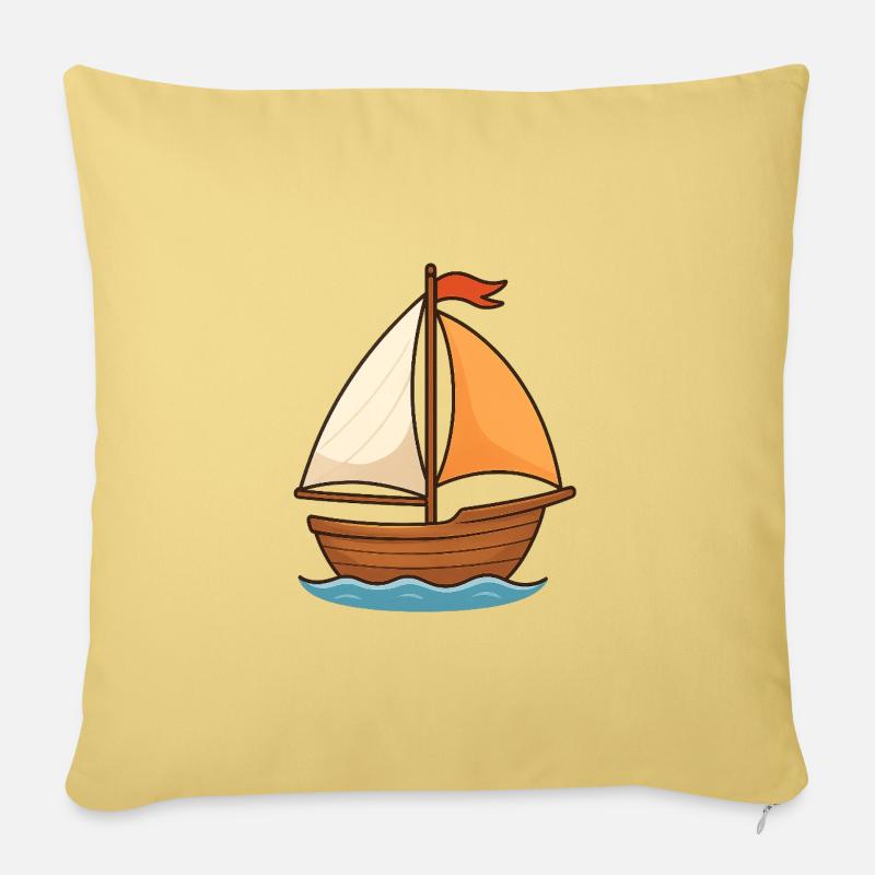 Maritimes Segelschiff Wasserfarben Design - Sofakissenbezug 45 x 45 cm - Hellgelb