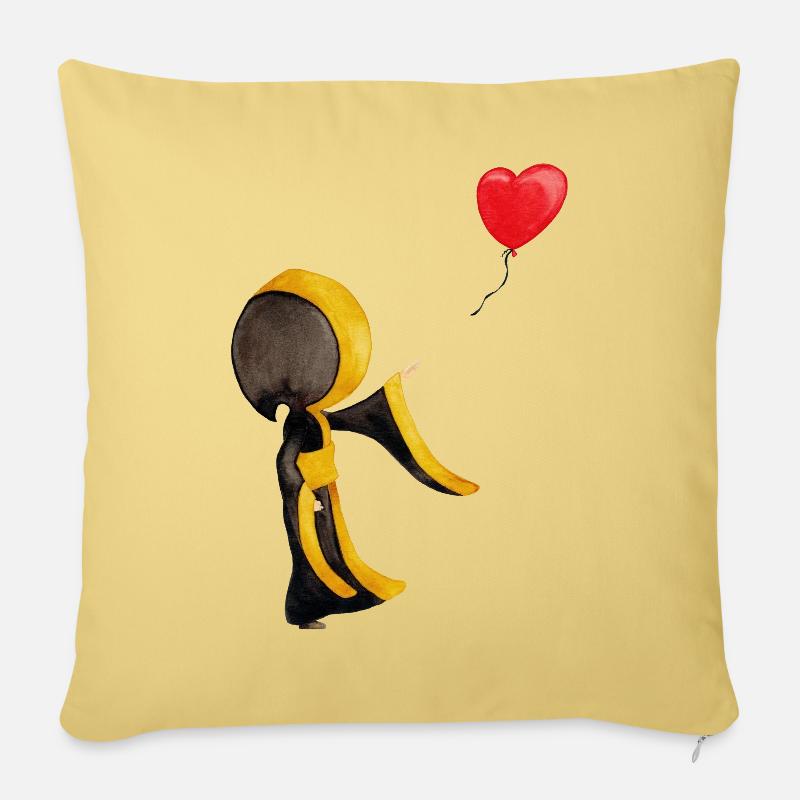 Münchner Kindl mit Luftballon in Herzform - Sofakissenbezug 45 x 45 cm - Hellgelb