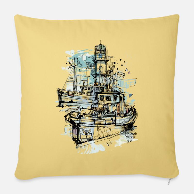 Cutter et remorqueur - Housse de coussin décorative 45 x 45 cm - jaune délavé