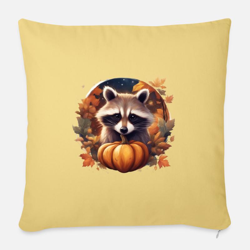 Süßer Waschbär im Herbstkranz - Sofakissenbezug 45 x 45 cm - Hellgelb