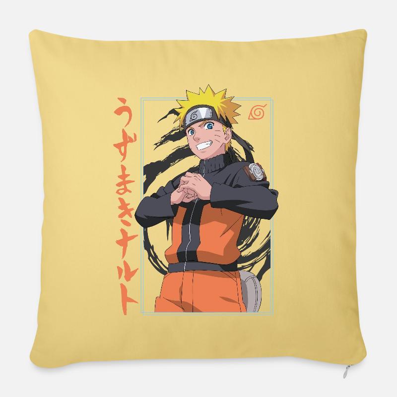 Naruto Shippuden Design Mit Schriftzeichen - Sofakissenbezug 45 x 45 cm - Hellgelb
