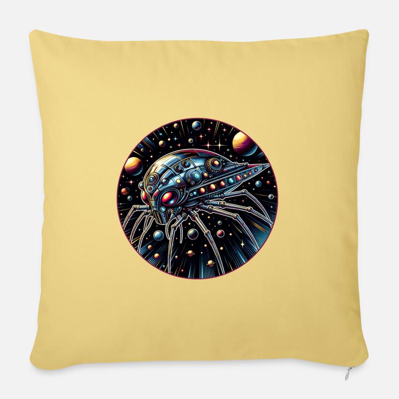 Phantastisches Spinnenraumschiff im Weltall - Sofakissenbezug 45 x 45 cm - Hellgelb