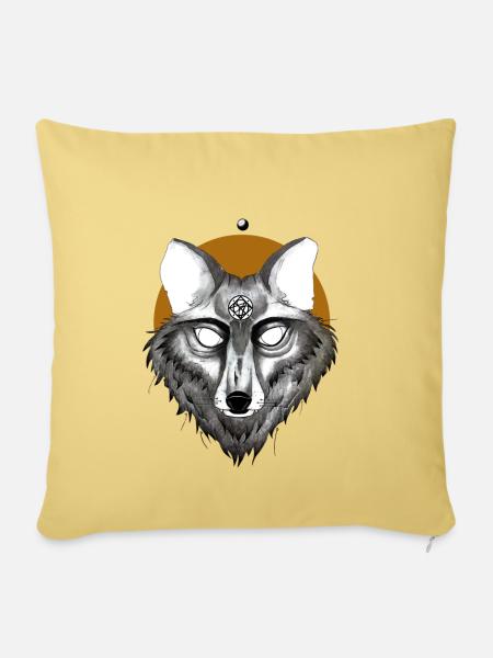 Mystischer Wolf mit Pentagramm Blick - Sofakissenbezug 45 x 45 cm - Hellgelb