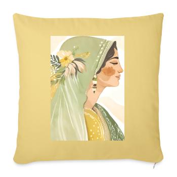Art minimaliste | Femme au portrait vert - Housse de coussin décorative 45 x 45 cm - jaune délavé - Devant