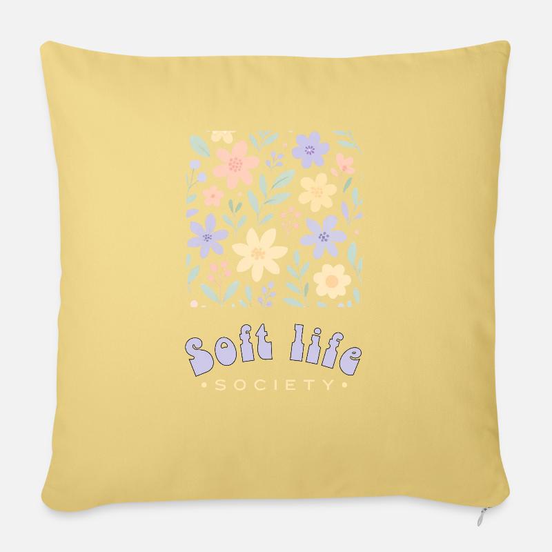 Fleurs pastel Vie douce - Housse de coussin décorative 45 x 45 cm - jaune délavé