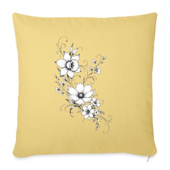 Schwarz-weiße lineare Blüten - Sofakissenbezug 45 x 45 cm - Hellgelb - Vorne