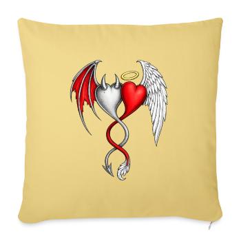 Heart Wings of Duality, Angels, Devils, Love - Sofa pillowcase 17,3'' x 17,3'' (45 x 45 cm) - washed yellow - Front