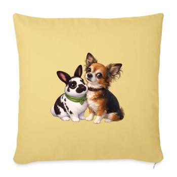 Dwarf Rabbits Paulinchen and Chihuahua Dexter - Sofa pillowcase 17,3'' x 17,3'' (45 x 45 cm) - washed yellow - Front