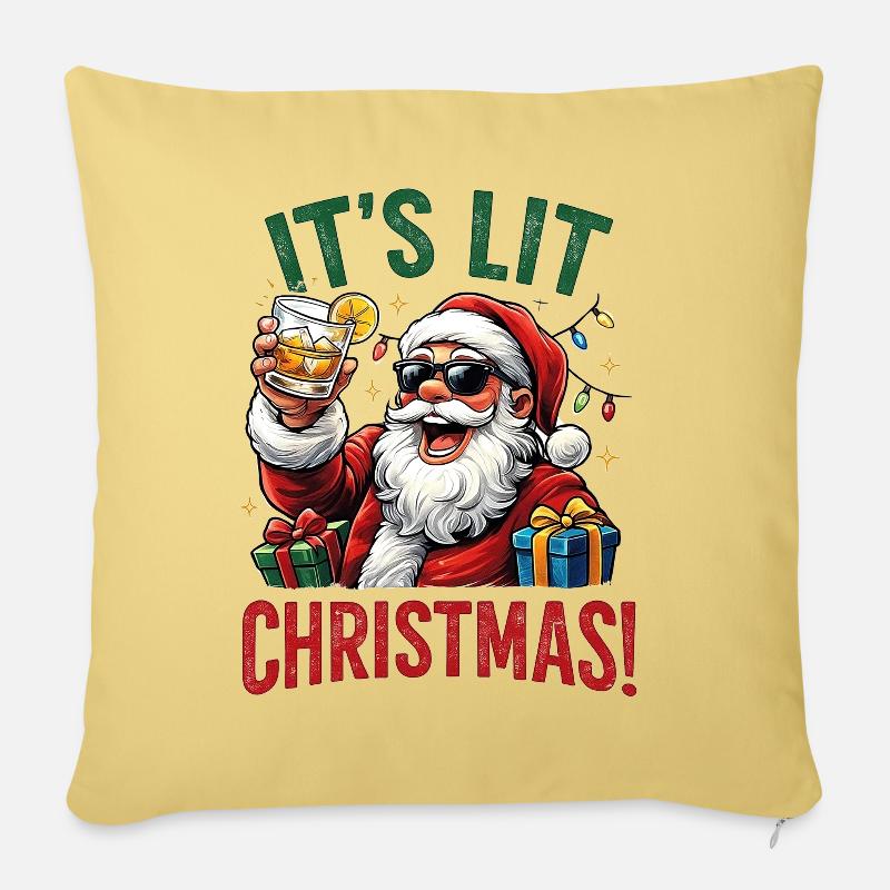 Drôle de Père Noël, petit Noël - Housse de coussin décorative 45 x 45 cm - jaune délavé