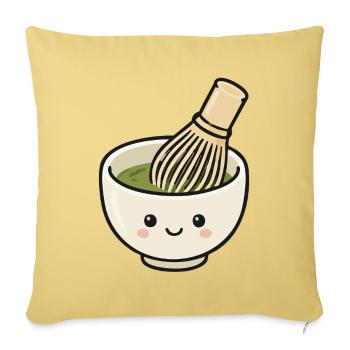 Süße Kawaii-Matcha-Schüssel mit Schneebesen - Sofakissenbezug 45 x 45 cm - Hellgelb - Vorne