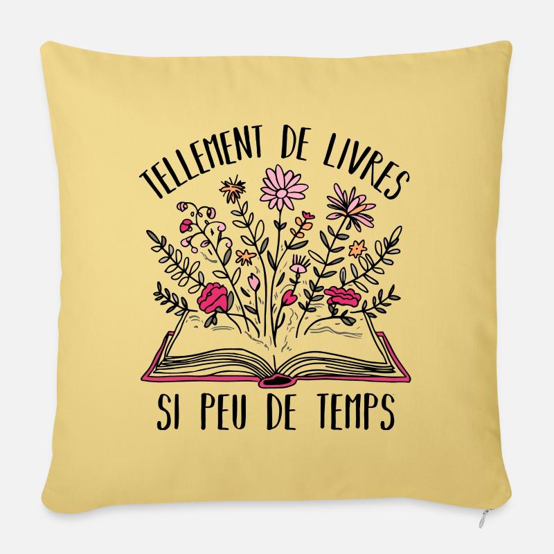 Tellement de livres cadeau lecture pour lectrice - Housse de coussin décorative 45 x 45 cm - jaune délavé