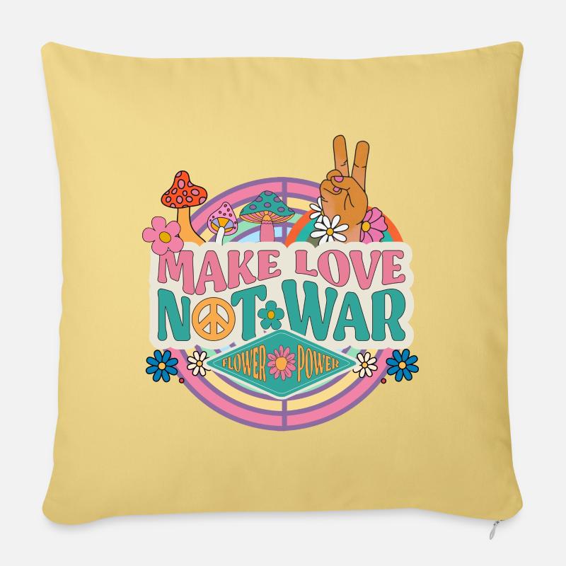 Flower Power - Make love not War - Sofakissenbezug 45 x 45 cm - Hellgelb