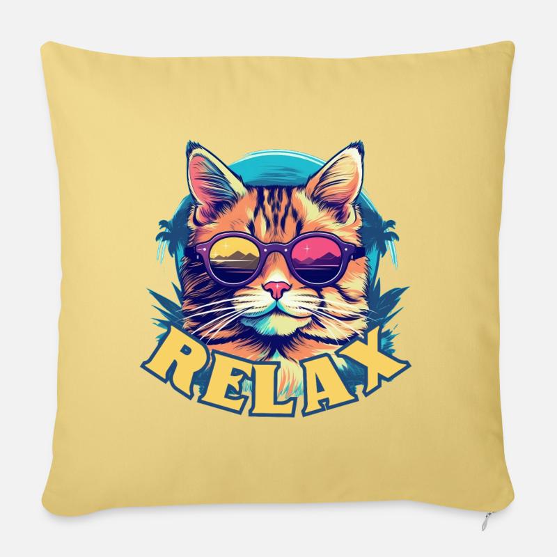 Entspannte Katze mit Sonnenbrille, Sommerlook - Sofakissenbezug 45 x 45 cm - Hellgelb
