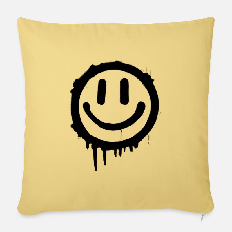 Black Smiley - Sofa pillowcase 17,3'' x 17,3'' (45 x 45 cm) - washed yellow