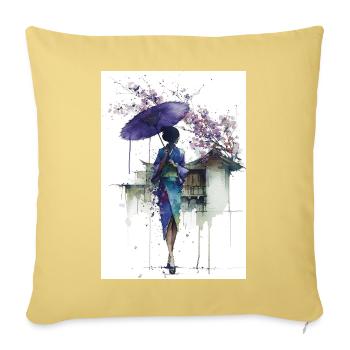 Urbaner Kimono unter dem Schirm - Sofakissenbezug 45 x 45 cm - Hellgelb - Vorne