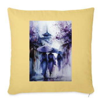 Blaue Regenschirme im violetten Regen - Sofakissenbezug 45 x 45 cm - Hellgelb - Vorne