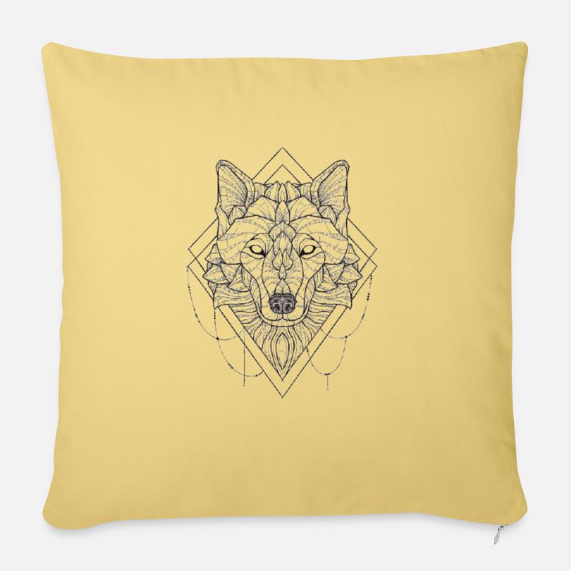 WOLFS MANDALA MOTIV - Sofakissenbezug 45 x 45 cm - Hellgelb
