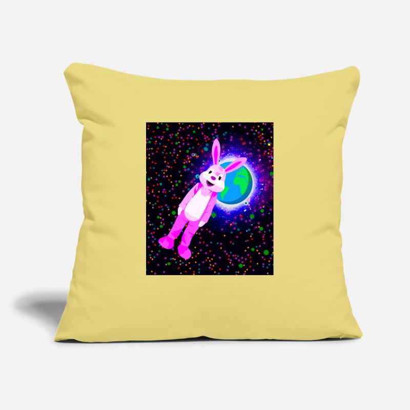 Lapin rose dans l’espace Housse de coussin décorative 45 x 45 cm